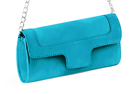 Turquoise blue women's dress clutch, for weddings, ceremonies, cocktails and parties. Front view - Florence KOOIJMAN